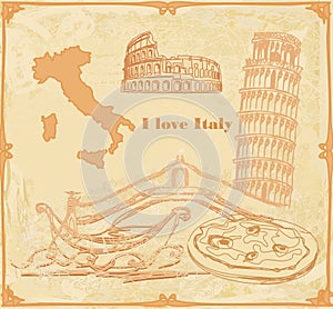 Symbols of Italy vintage card