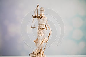 Symbols of law and justice. Bright background