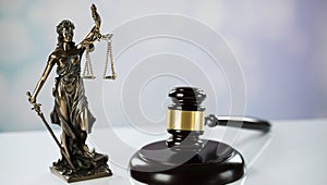 Symbols of law and justice. Bright background