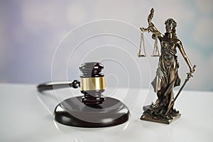 Symbols of law and justice. Bright background