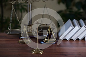 Symbols of law and justice. Bright background