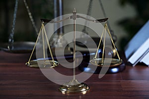 Symbols of law and justice. Bright background