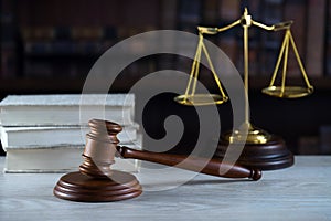 Symbols of law and justice. Bright background