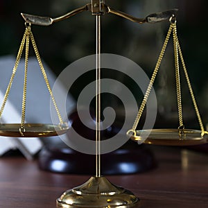 Symbols of law and justice. Bright background