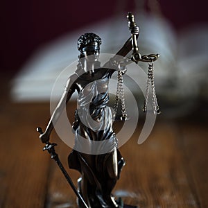 Symbols of law and justice. Dark background