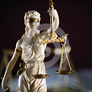 Symbols of law and justice. Dark rustic background