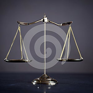 Symbols of law and justice. Themis. Dark rustic background