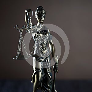 Symbols of law and justice. Themis. Dark rustic background