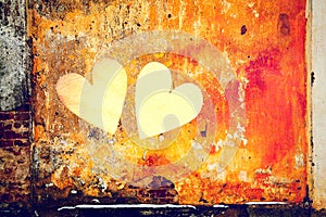 Symbols of love - hearts on a grunge background