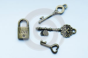 Symbols of love lock and keys