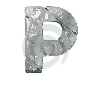 Symbols made of gray ice. letter p