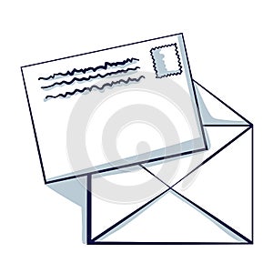 Symbols of receiving email, opening envelope and reading messages.