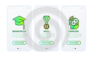 Symbols of school achievements: graduation cap, medal, wise owl. vector illustration