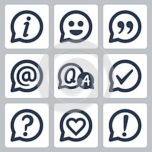 Symbols in speech bubbles icon set