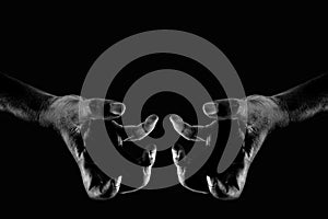 Symbols two hands scary mystic spread fingers  of zomby demon or devil out for maul