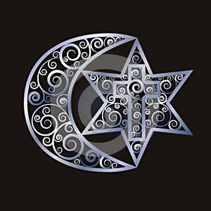 Symbols of the three world religions - Judaism, Christianity, Islam