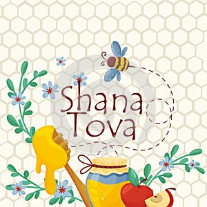 Symbols Of Traditional Jewish Holiday Shana Tova Concept Vector Illustration