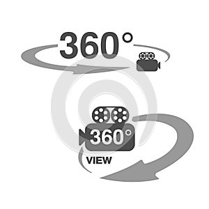 Symbols for virtual tour, oval labels with arrow, with symbol of camera and with text - view.