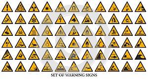 Symbols warning signs construction, Collection of warning signs. Set of safety signs. Caution signs. Signs of danger and alerts