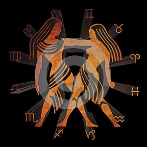 Symbols of zodiac sign Gemini with circle horoscope sign zodiak simbol