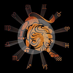 Symbols of zodiac sign Leo with circle horoscope sign zodiak simbol