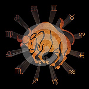 Symbols of zodiac sign Taurus with circle horoscope sign zodiak simbol
