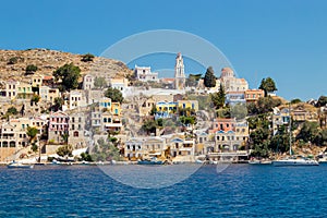 Symi also known as Syme or Simi is a Greek island one of the Dodecanese islands. Beautiful Symi Yialos town.