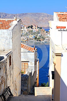 Symi island Greece Street Sea View