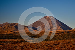 Symmetrial cone of a volcano Mt Ngauruhoe at Tongariro National Park, New Zealand. Part of the Pacific Ring of Fire.