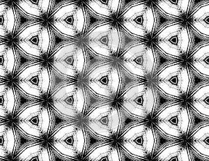 Symmetric geometric hexagon black and white textured kaleidoscope pattern