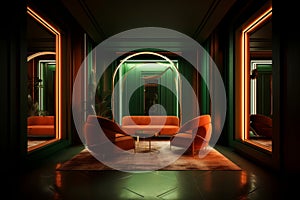 Symmetric Luxury: The Expressive Award-Winning Interior Design in Burnt Orange and Olive Gree