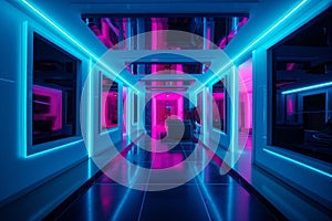 Symmetric Neon Luxury: Award-Winning Aqua Blue and Bright Pink Interior Desig photo