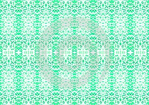 Symmetric seamless watercolor green stripes and figure pattern texture art hand painted on white background with copy space