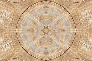 Symmetric uniquelly carved ornament on wood digitally generated