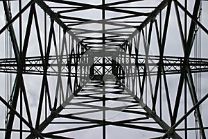Symmetric view in the center in a tower for power lines in the Hennipgaarde in Zevenhuizen, the Netherlands