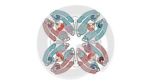 Symmetrical abstract design featuring interconnected shapes and loops. The pattern