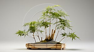 Symmetrical Arrangement: Bamboo Bonsai Tree In Open Pot