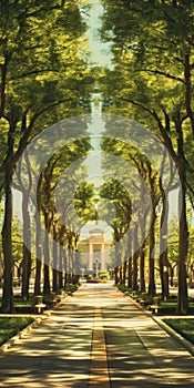 Symmetrical Arrangements A Neoclassical-inspired Photomontage Of Green Trees In Lyon