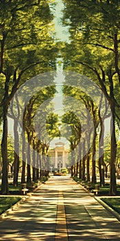Symmetrical Arrangements: A Neoclassical-inspired Photomontage Of Green Trees In Lyon
