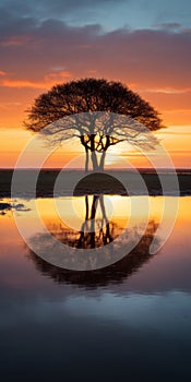 Symmetrical Arrangements: A Romantic Sunrise With A Lone Tree