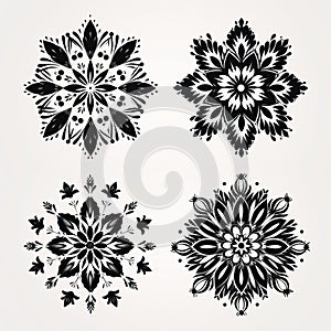 Symmetrical Black Flower Pattern Vector Art