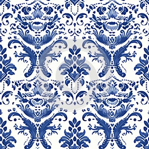 Symmetrical Blue And White Wallpaper With Baroque Drama