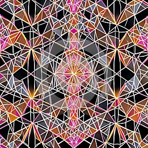 A symmetrical design of triangles in shades of pink and orange, resembling a butterfly1, Generative AI