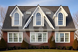 symmetrical display of dormer windows on dutch colonial style home