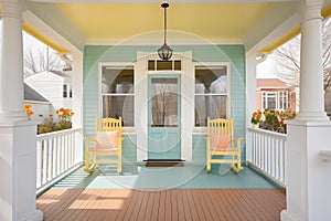 symmetrical front porch of a twostory colonial revival residence