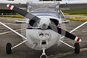 Symmetrical front view of Cessna 172 Skyhawk 2 airplane on an as