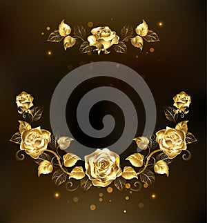 Symmetrical garland of gold roses photo
