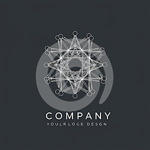 Symmetrical geometric logo design features a complex network of interconnected