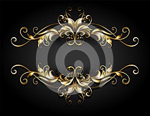 Symmetrical gold frame scroll on black background