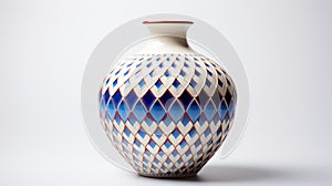 Symmetrical Grid Vase With Blue And Red Color Pattern